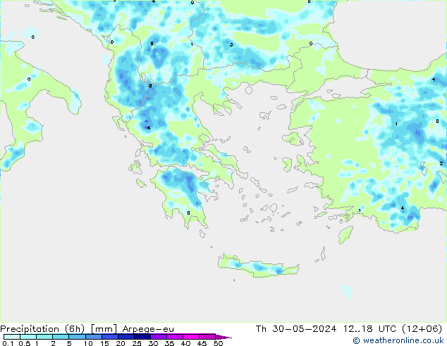Yağış (6h) Arpege-eu Per 30.05.2024 18 UTC
