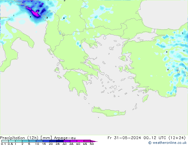 Precipitazione (12h) Arpege-eu ven 31.05.2024 12 UTC
