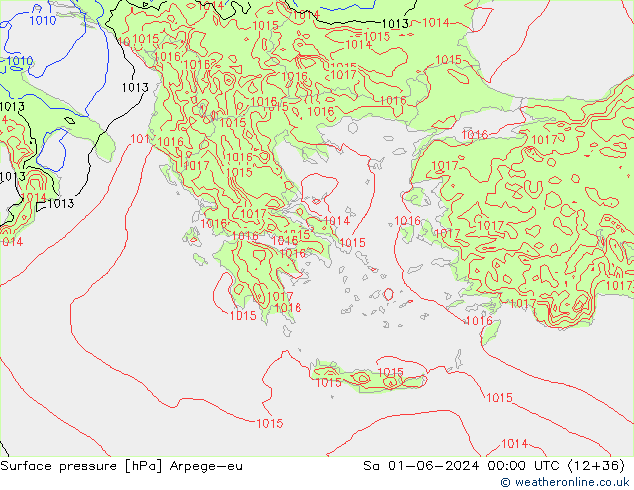 Pressione al suolo Arpege-eu sab 01.06.2024 00 UTC