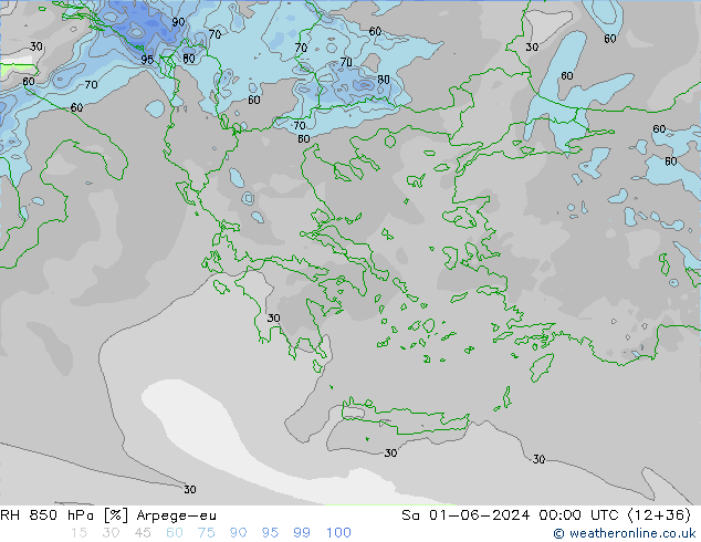 RH 850 hPa Arpege-eu Sa 01.06.2024 00 UTC