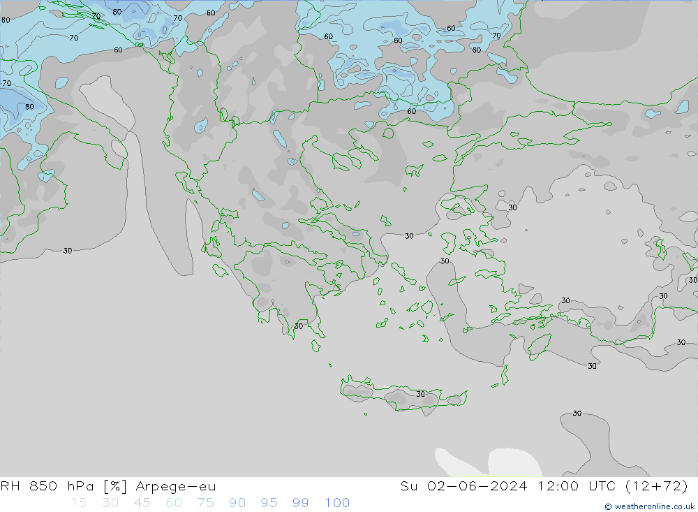 RH 850 hPa Arpege-eu So 02.06.2024 12 UTC