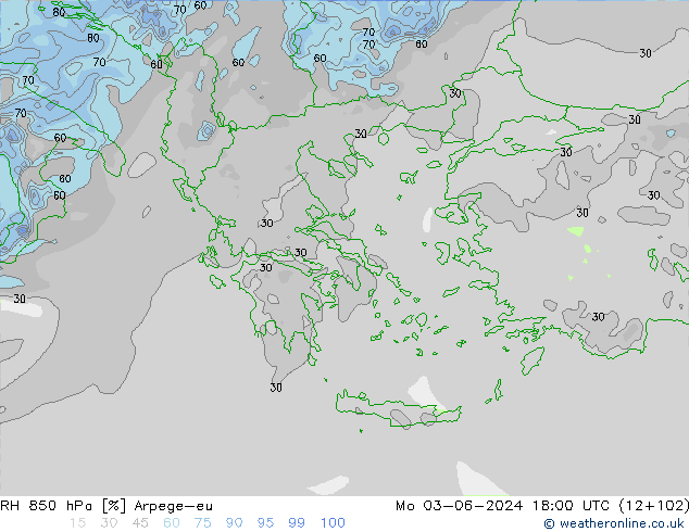 RH 850 hPa Arpege-eu Mo 03.06.2024 18 UTC