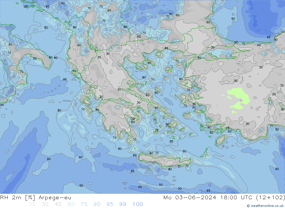 RH 2m Arpege-eu пн 03.06.2024 18 UTC