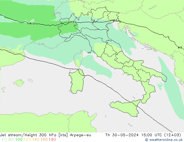 Corriente en chorro Arpege-eu jue 30.05.2024 15 UTC