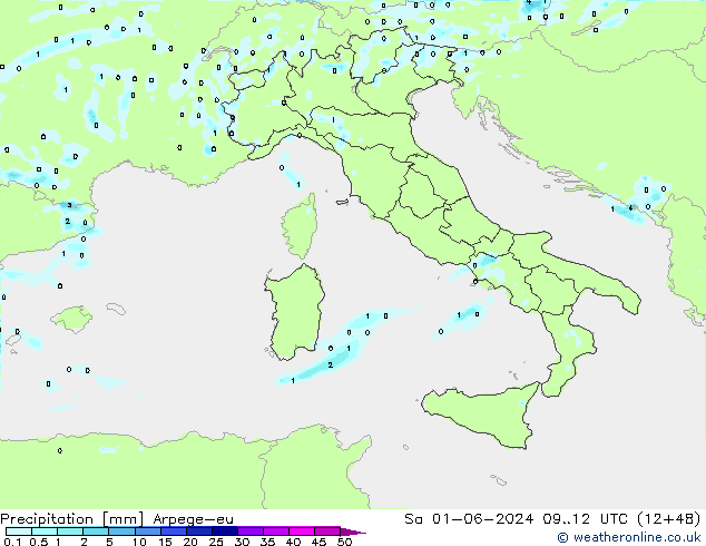 Srážky Arpege-eu So 01.06.2024 12 UTC