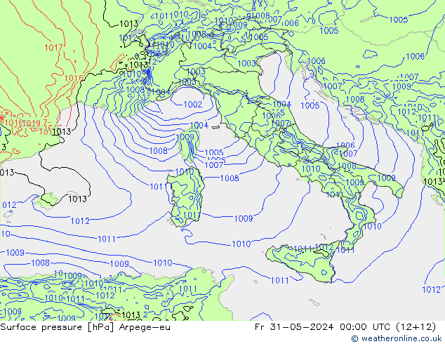 Atmosférický tlak Arpege-eu Pá 31.05.2024 00 UTC