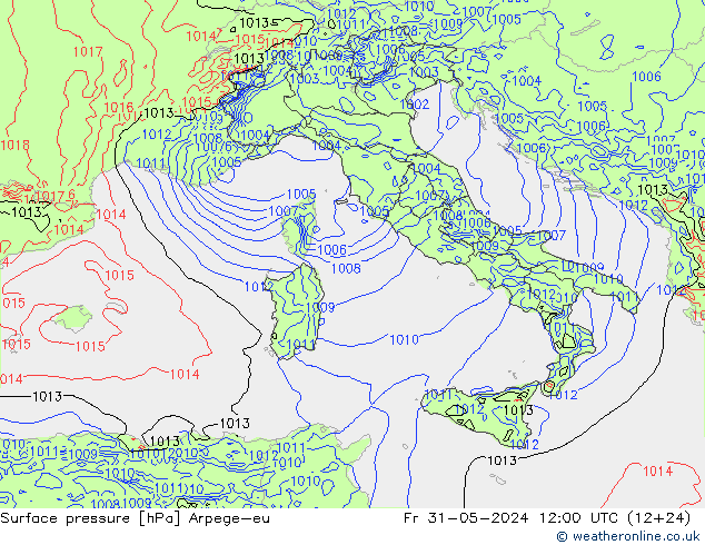 Pressione al suolo Arpege-eu ven 31.05.2024 12 UTC