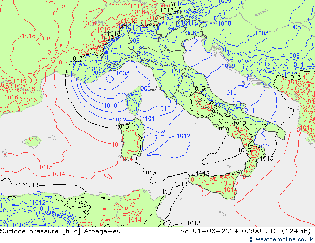 Presión superficial Arpege-eu sáb 01.06.2024 00 UTC