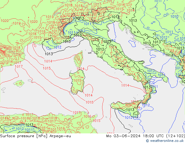 Surface pressure Arpege-eu Mo 03.06.2024 18 UTC