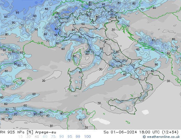 RH 925 hPa Arpege-eu Sa 01.06.2024 18 UTC