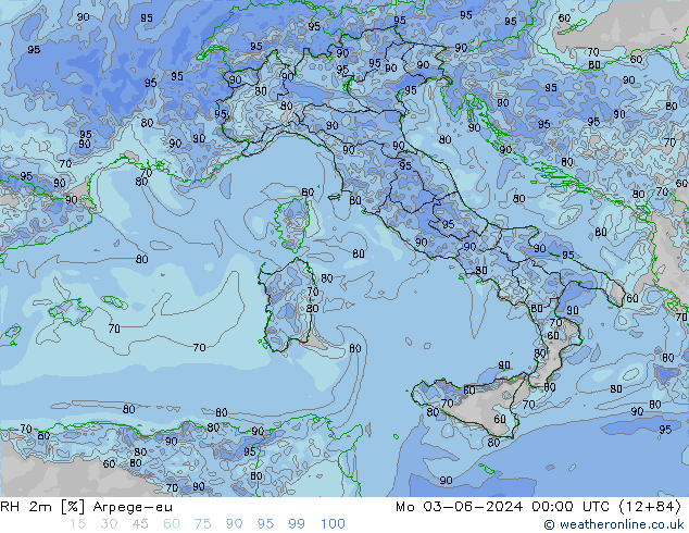 RH 2m Arpege-eu Seg 03.06.2024 00 UTC