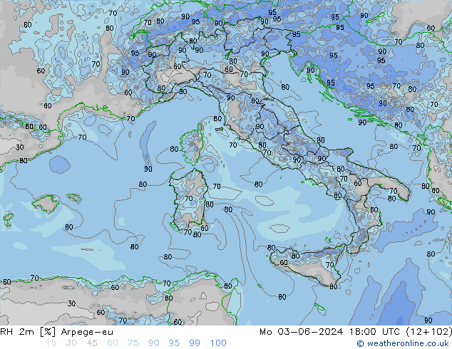 RH 2m Arpege-eu пн 03.06.2024 18 UTC