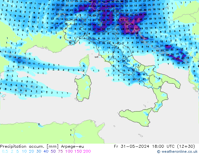 Precipitation accum. Arpege-eu  31.05.2024 18 UTC
