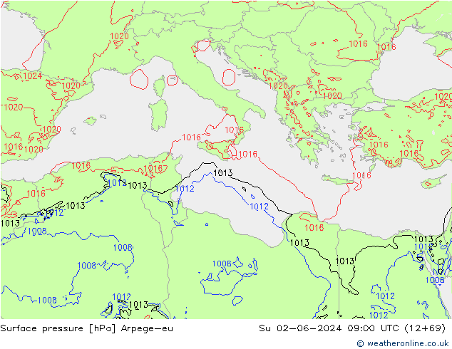 pressão do solo Arpege-eu Dom 02.06.2024 09 UTC