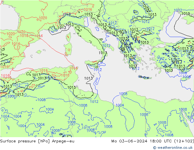 Yer basıncı Arpege-eu Pzt 03.06.2024 18 UTC