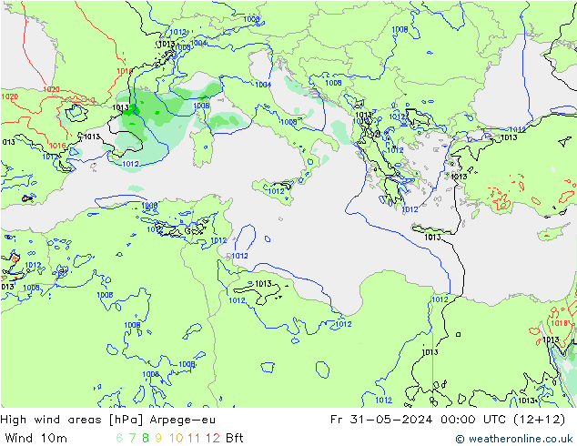High wind areas Arpege-eu Pá 31.05.2024 00 UTC