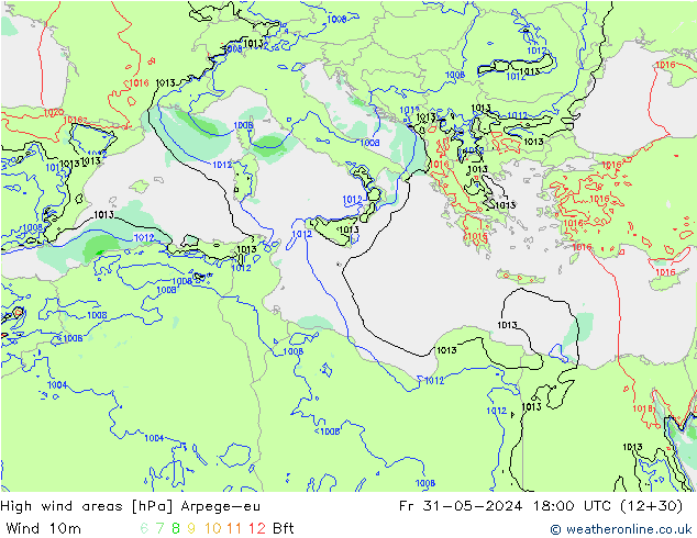 High wind areas Arpege-eu vie 31.05.2024 18 UTC