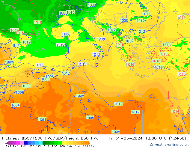 Espesor 850-1000 hPa Arpege-eu vie 31.05.2024 18 UTC