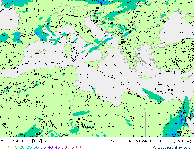 wiatr 850 hPa Arpege-eu so. 01.06.2024 18 UTC