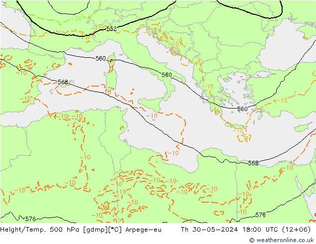 Height/Temp. 500 hPa Arpege-eu Qui 30.05.2024 18 UTC