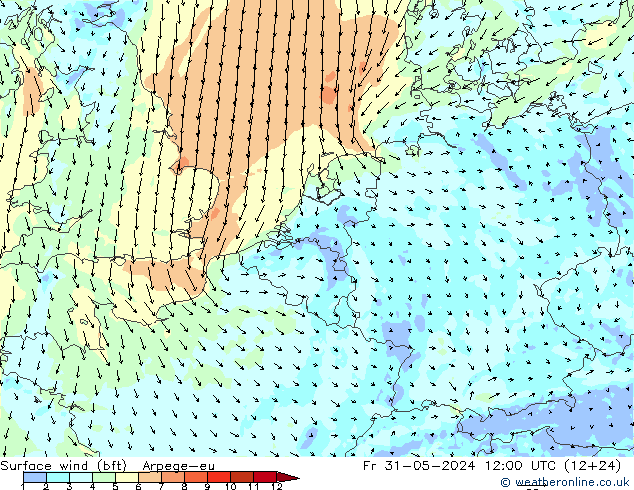 Bodenwind (bft) Arpege-eu Fr 31.05.2024 12 UTC