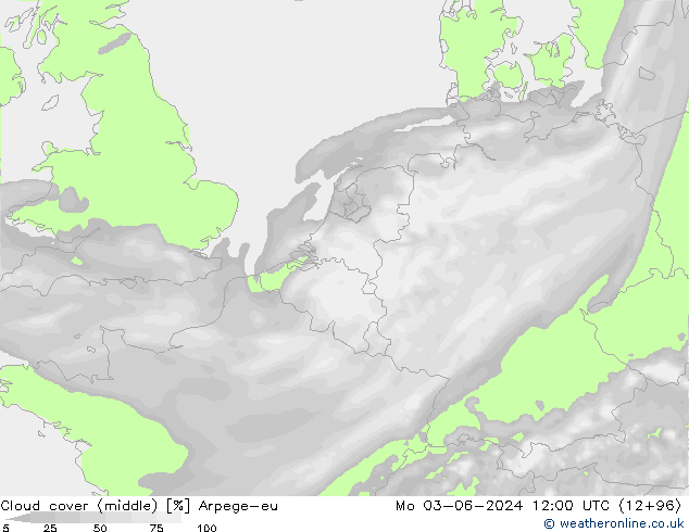 Cloud cover (middle) Arpege-eu Mo 03.06.2024 12 UTC