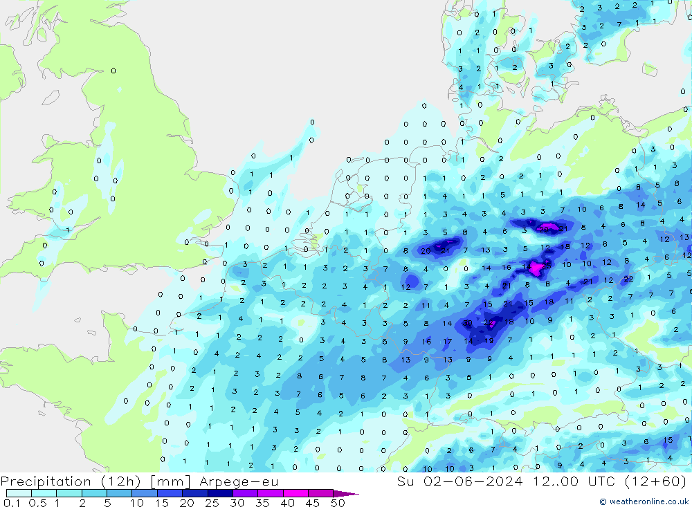 Precipitazione (12h) Arpege-eu dom 02.06.2024 00 UTC