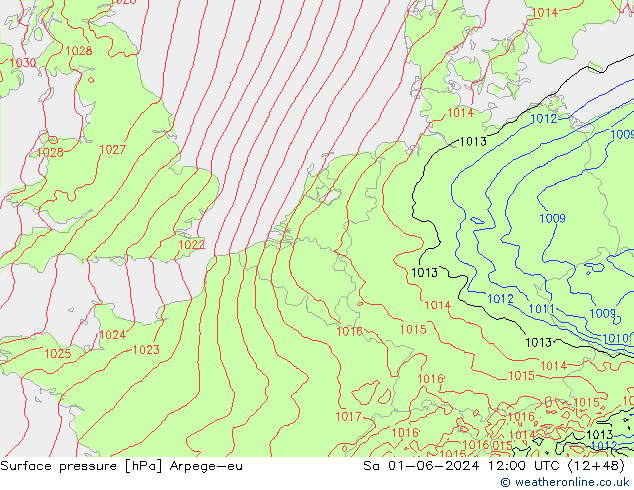 Atmosférický tlak Arpege-eu So 01.06.2024 12 UTC