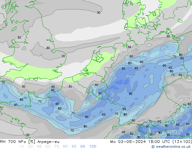 RV 700 hPa Arpege-eu ma 03.06.2024 18 UTC