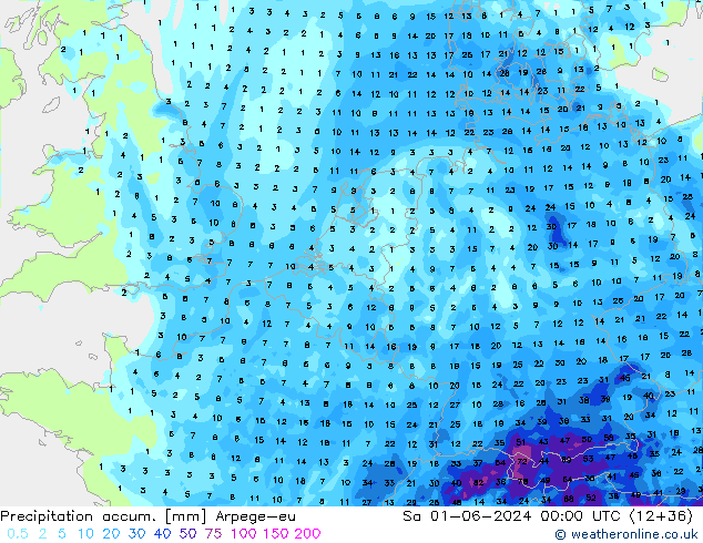 Précipitation accum. Arpege-eu sam 01.06.2024 00 UTC