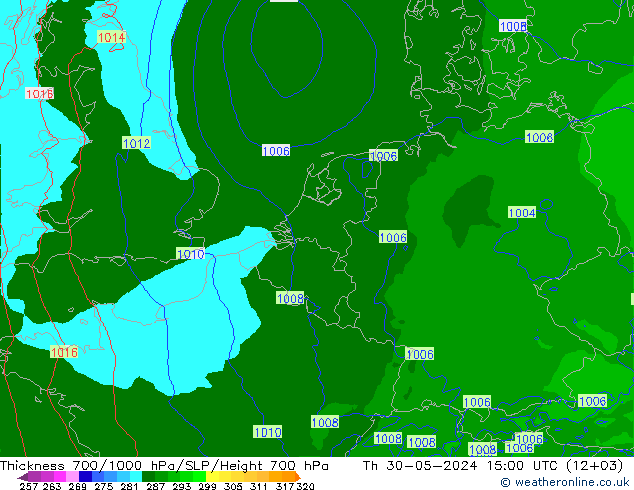 Schichtdicke 700-1000 hPa Arpege-eu Do 30.05.2024 15 UTC