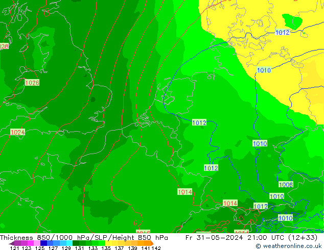 Thck 850-1000 hPa Arpege-eu Fr 31.05.2024 21 UTC