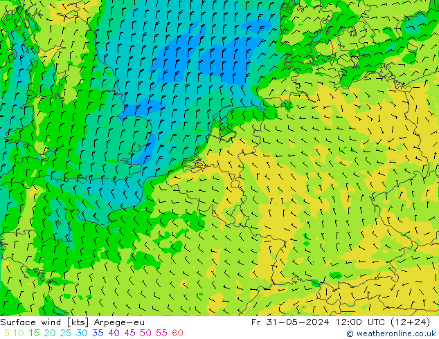 Surface wind Arpege-eu Fr 31.05.2024 12 UTC