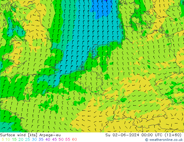 ветер 10 m Arpege-eu Вс 02.06.2024 00 UTC