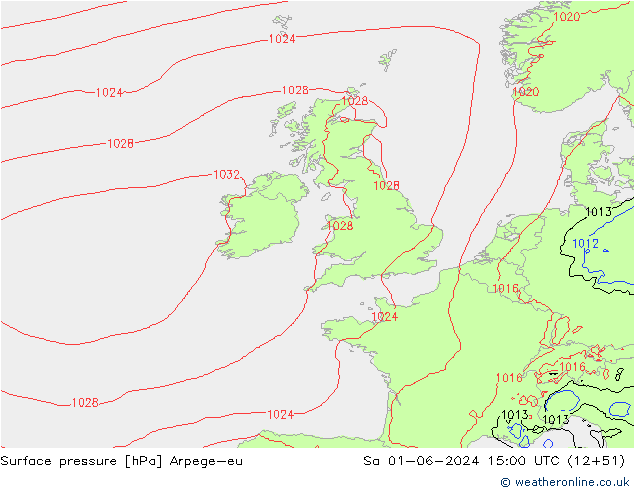 Pressione al suolo Arpege-eu sab 01.06.2024 15 UTC