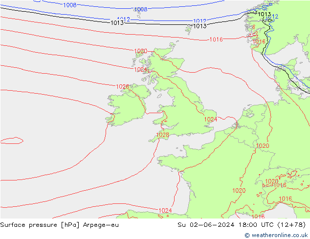 Surface pressure Arpege-eu Su 02.06.2024 18 UTC