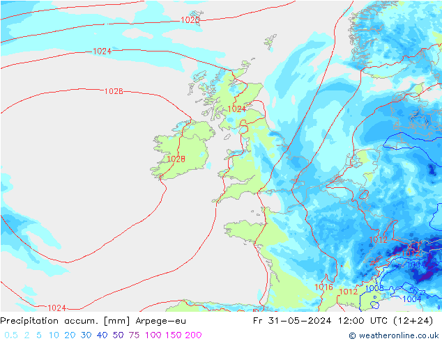 Precipitation accum. Arpege-eu Fr 31.05.2024 12 UTC