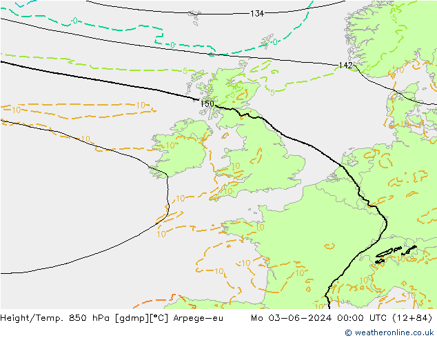 Height/Temp. 850 hPa Arpege-eu Seg 03.06.2024 00 UTC
