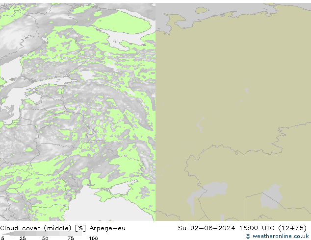 Cloud cover (middle) Arpege-eu Su 02.06.2024 15 UTC