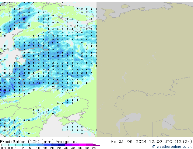Precipitation (12h) Arpege-eu Mo 03.06.2024 00 UTC