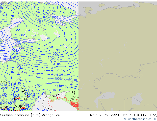 pressão do solo Arpege-eu Seg 03.06.2024 18 UTC