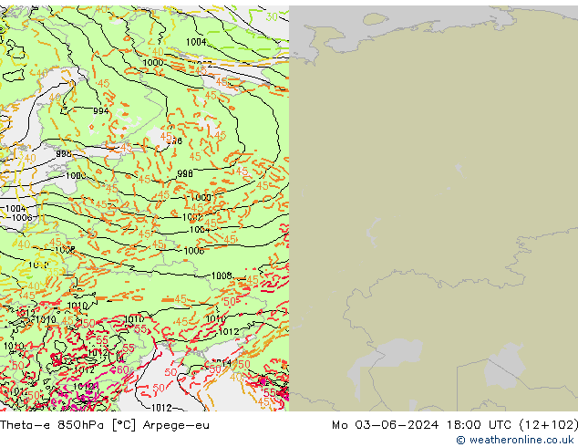 Theta-e 850hPa Arpege-eu Seg 03.06.2024 18 UTC