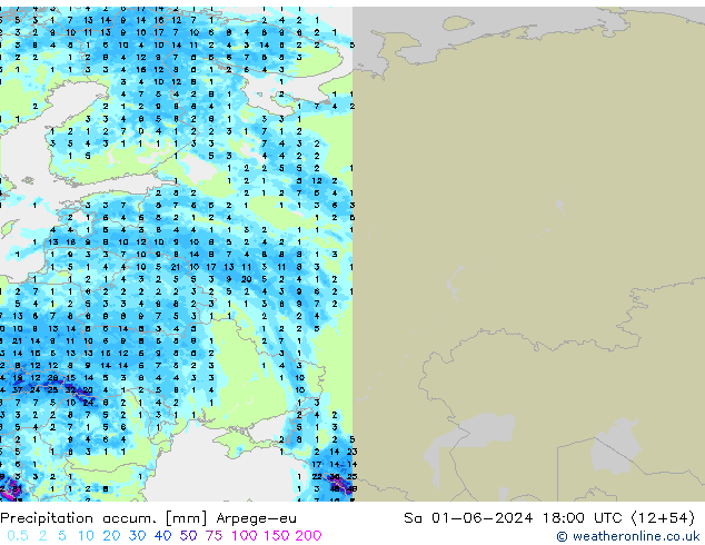 Precipitation accum. Arpege-eu Sáb 01.06.2024 18 UTC