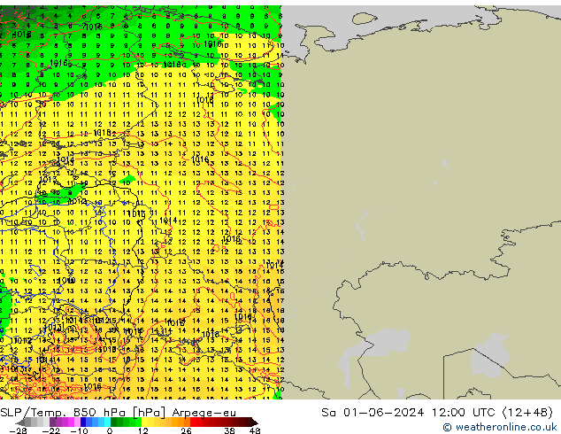 SLP/Temp. 850 hPa Arpege-eu za 01.06.2024 12 UTC