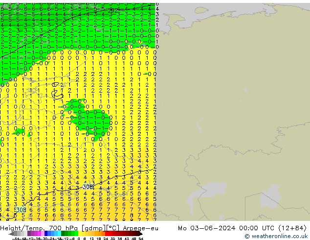 Géop./Temp. 700 hPa Arpege-eu lun 03.06.2024 00 UTC