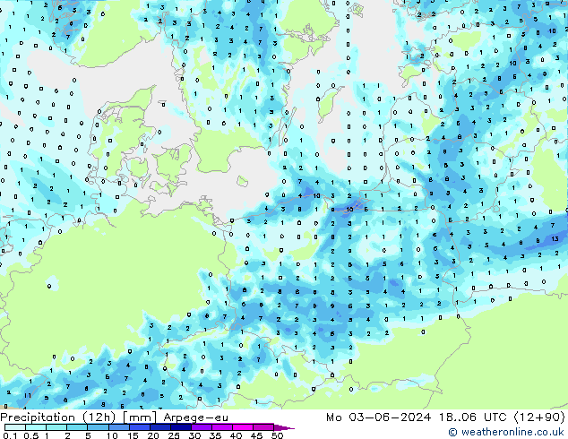 Precipitation (12h) Arpege-eu Mo 03.06.2024 06 UTC