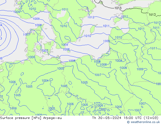 приземное давление Arpege-eu чт 30.05.2024 15 UTC