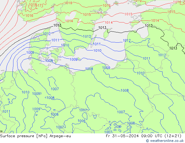 Presión superficial Arpege-eu vie 31.05.2024 09 UTC