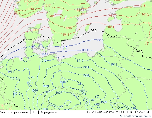 Pressione al suolo Arpege-eu ven 31.05.2024 21 UTC