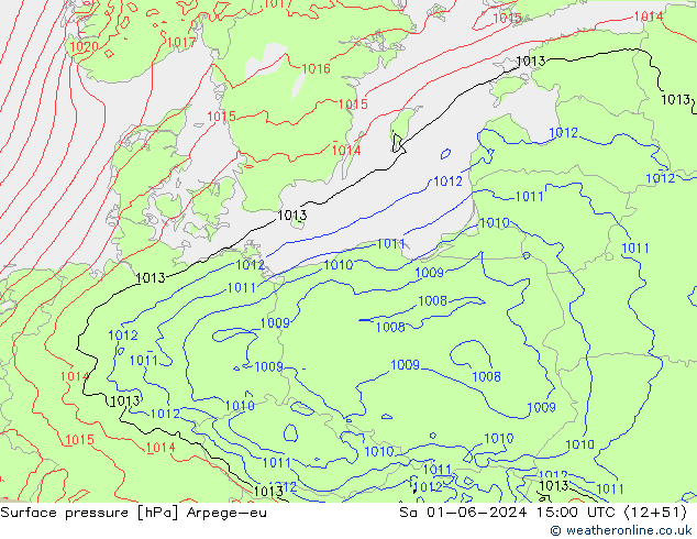 Surface pressure Arpege-eu Sa 01.06.2024 15 UTC